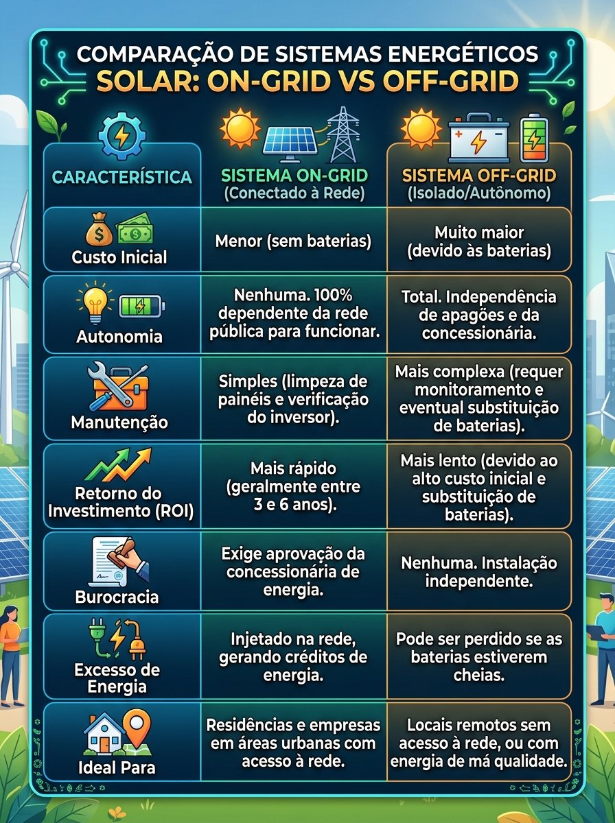 Como Funciona a Energia Solar: On-Grid vs. Off-Grid, Qual é o Melhor Pra Você?