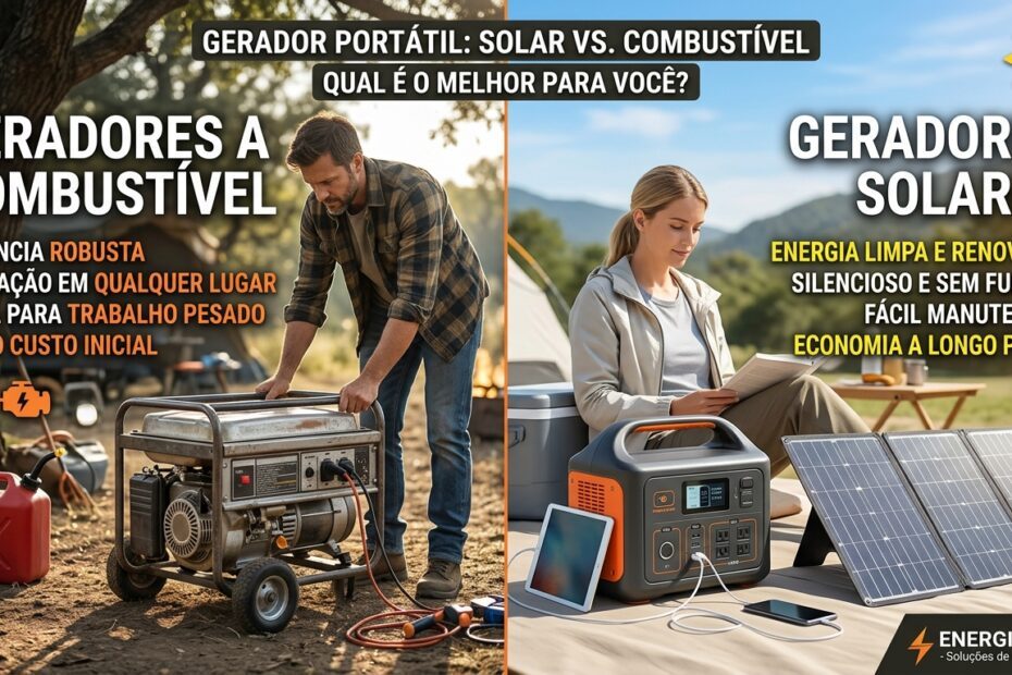 Gerador de Energia Portátil: Solar vs. Combustível, Qual Vence?