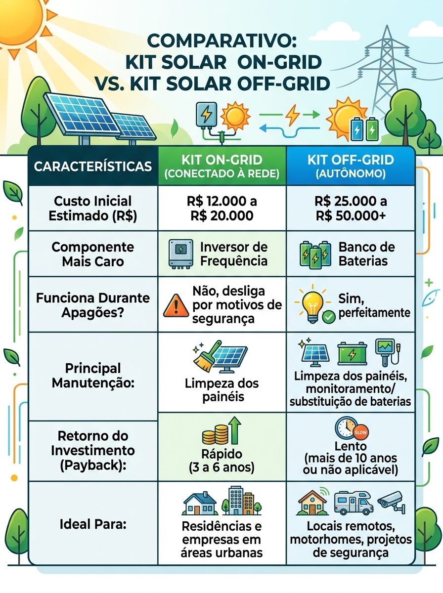 Quanto Custa um Kit de Energia Solar: On-Grid vs Off-Grid